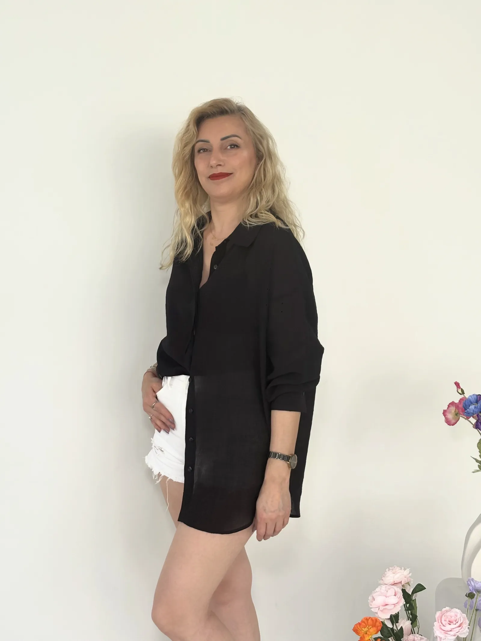 Düğmeli Oversize Dokulu Gömlek